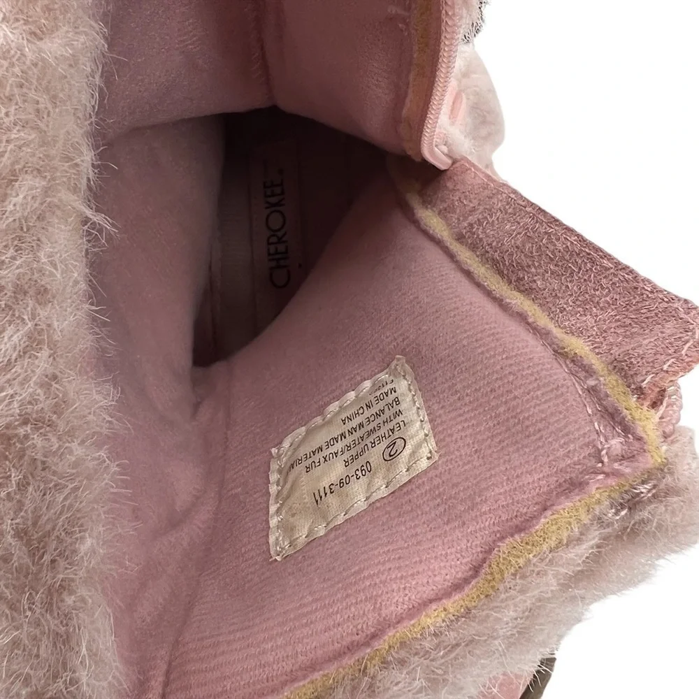 Cherokee Pink Suede Sweater Faux Fur Heeled Boots Size 2 Girl's